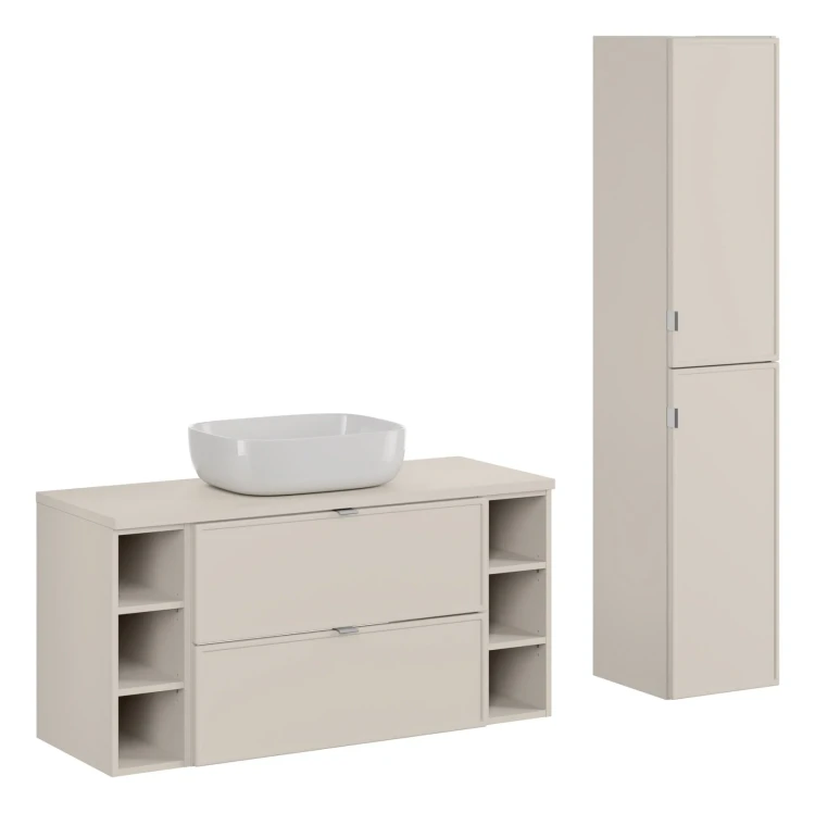 Zestaw mebli łazienkowych Bella Cashmere blat 120 cm z umywalką Smile i szafką wysoką 35 cm - 6 elementów