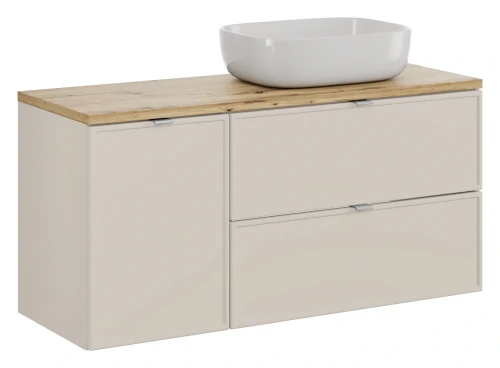 Zestaw mebli łazienkowych Bella Cashmere z umywalką nablatową Smile i blatem 120 cm dąb artisan - 4 elementy
