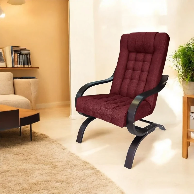 Fotel tapicerowany Finka Sisu pikowany na bukowym stelażu do salonu - bordowy Malmo 63