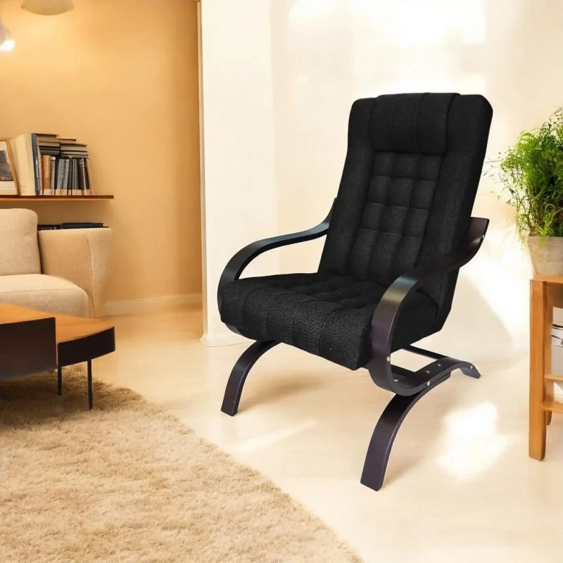 Fotel tapicerowany Finka Sisu pikowany na bukowym stelażu do salonu - czarny Sawana 14