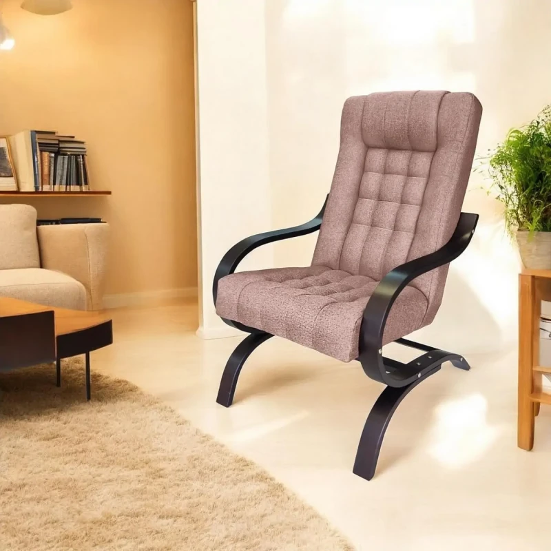 Fotel tapicerowany Finka Sisu pikowany na bukowym stelażu do salonu - jasny róż Malmo 61