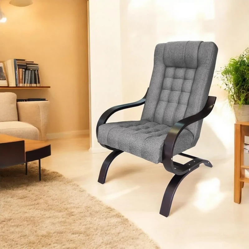 Fotel tapicerowany Finka Sisu pikowany na bukowym stelażu do salonu - jasny szary Malmo 83