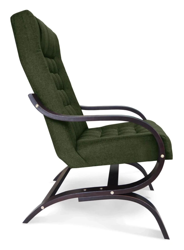 Fotel tapicerowany Finka Sisu pikowany na bukowym stelażu do salonu - oliwkowy Malmo 37