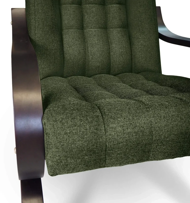 Fotel tapicerowany Finka Sisu pikowany na bukowym stelażu do salonu - oliwkowy Malmo 37