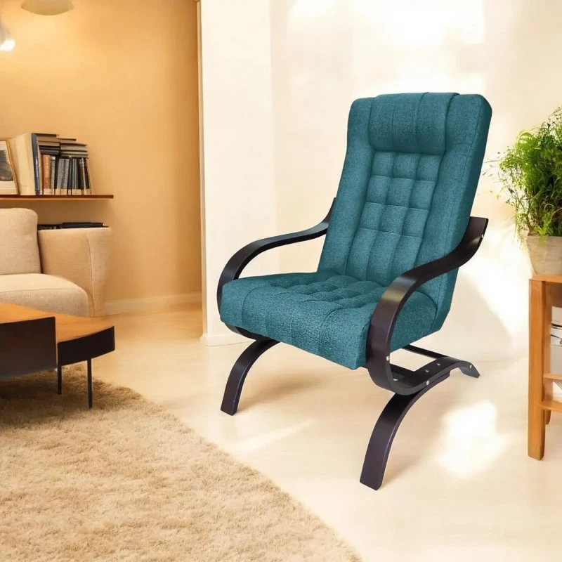 Fotel tapicerowany Finka Sisu pikowany na bukowym stelażu do salonu - turkusowy Malmo 85