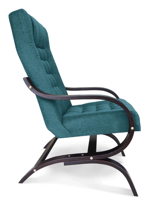 Fotel tapicerowany Finka Sisu pikowany na bukowym stelażu do salonu - turkusowy Malmo 85