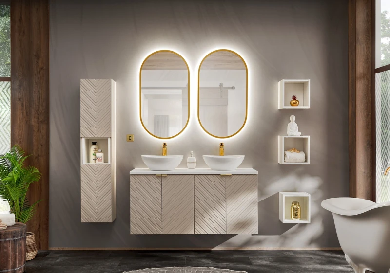 Szafka łazienkowa wysoka VIVA CASHMERE dwudrzwiowa - aranżacja