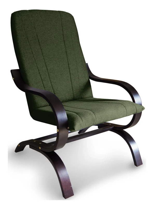 Fotel tapicerowany Finka Sisu gładki na bukowym stelażu do salonu - oliwkowy Malmo 37