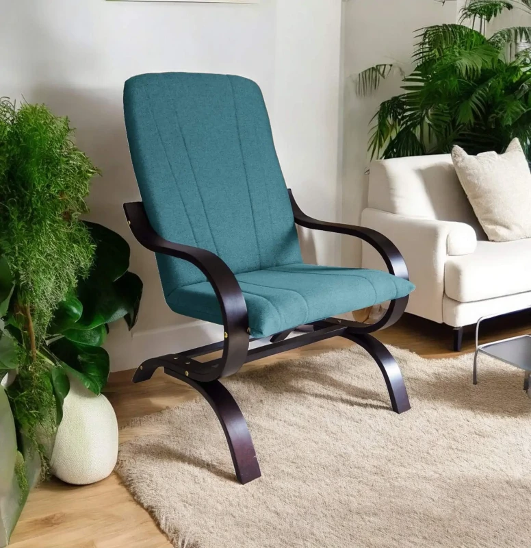 Fotel tapicerowany Finka Sisu gładki na bukowym stelażu do salonu - turkusowy Malmo 85