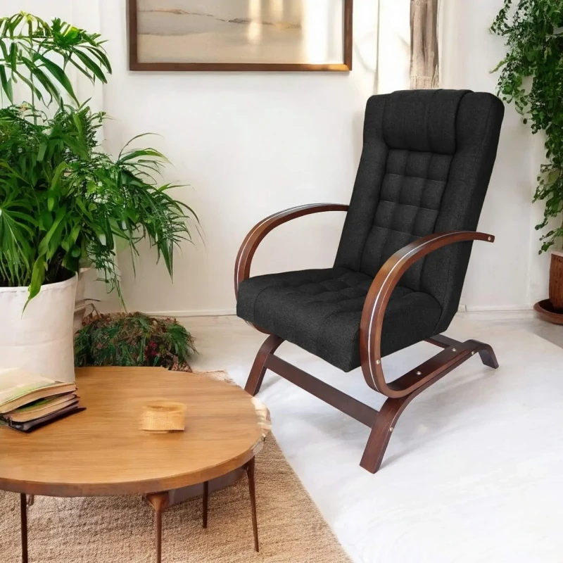 Fotel tapicerowany Finka Harmonia pikowany na bukowym stelażu do salonu - czarny Sawana 14