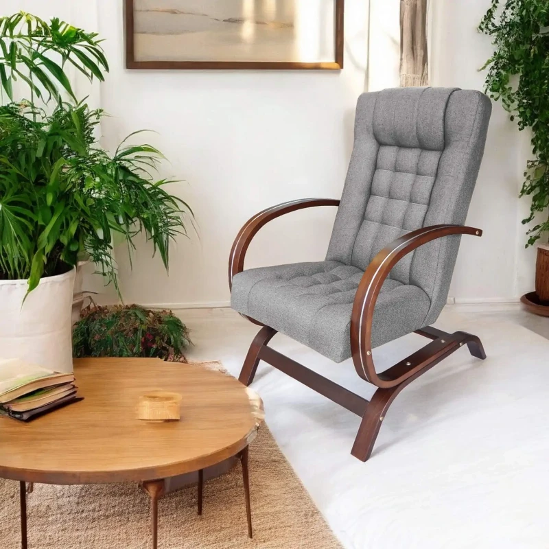 Fotel tapicerowany Finka Harmonia pikowany na bukowym stelażu do salonu - jasny szary Malmo 83