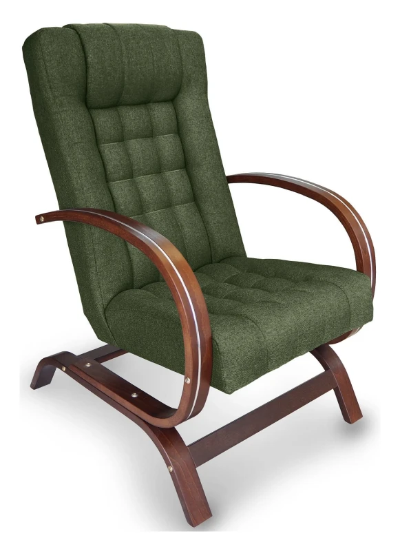 Fotel tapicerowany Finka Harmonia pikowany na bukowym stelażu do salonu - oliwkowy Malmo 37