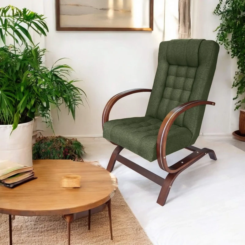 Fotel tapicerowany Finka Harmonia pikowany na bukowym stelażu do salonu - oliwkowy Malmo 37