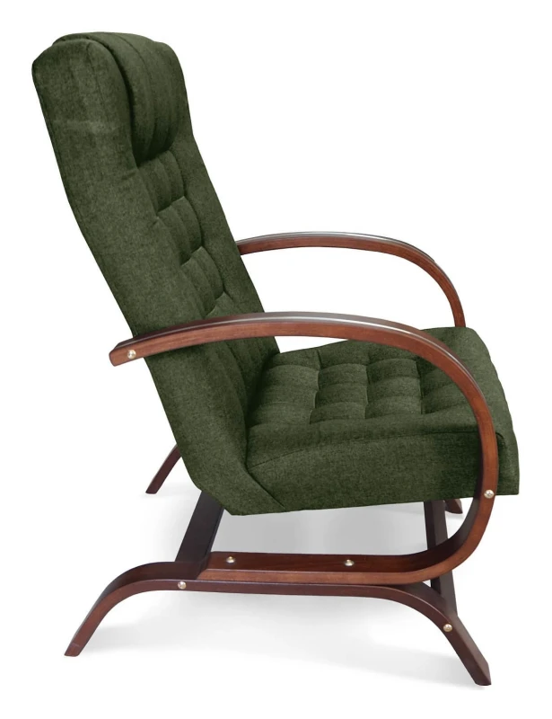 Fotel tapicerowany Finka Harmonia pikowany na bukowym stelażu do salonu - oliwkowy Malmo 37