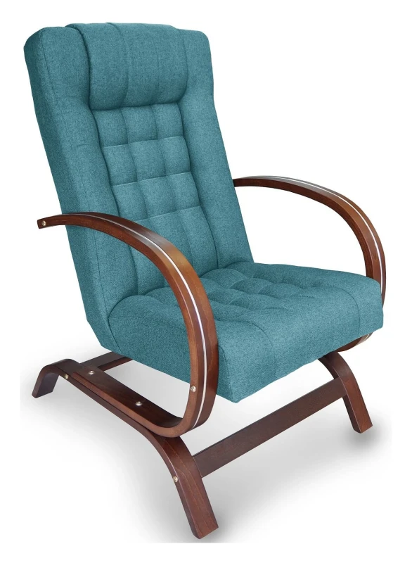 Fotel tapicerowany Finka Harmonia pikowany na bukowym stelażu do salonu - turkusowy Malmo 85