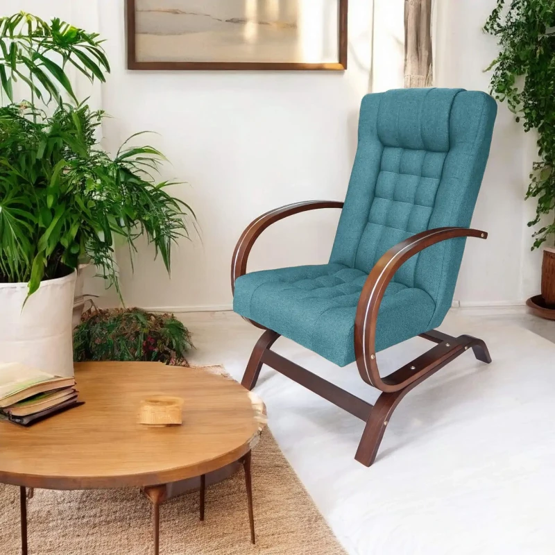 Fotel tapicerowany Finka Harmonia pikowany na bukowym stelażu do salonu - turkusowy Malmo 85