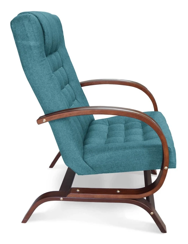 Fotel tapicerowany Finka Harmonia pikowany na bukowym stelażu do salonu - turkusowy Malmo 85
