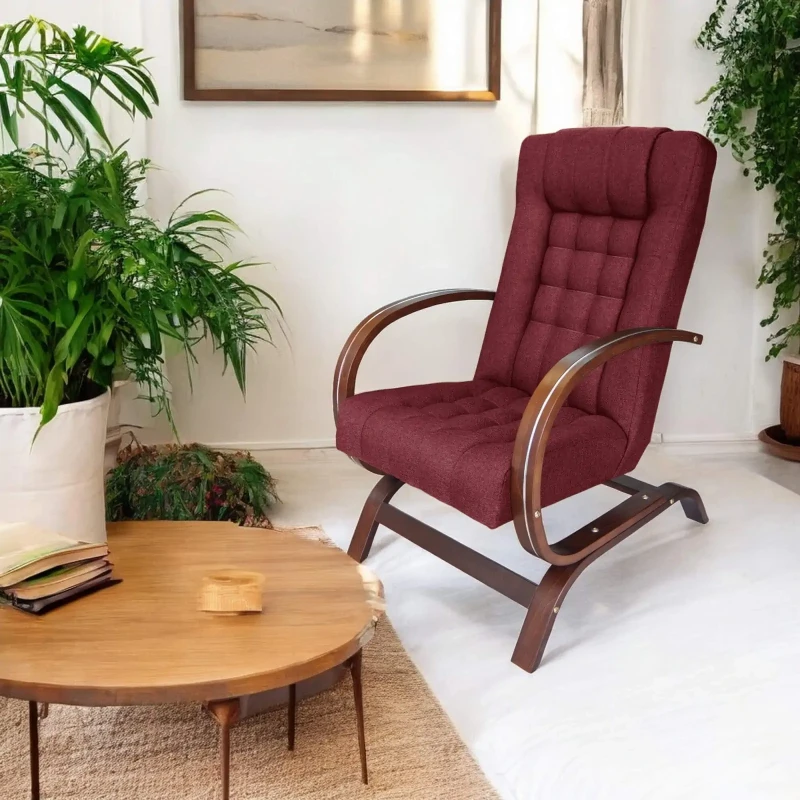 Fotel tapicerowany Finka Harmonia pikowany na bukowym stelażu do salonu - bordowy Malmo 63