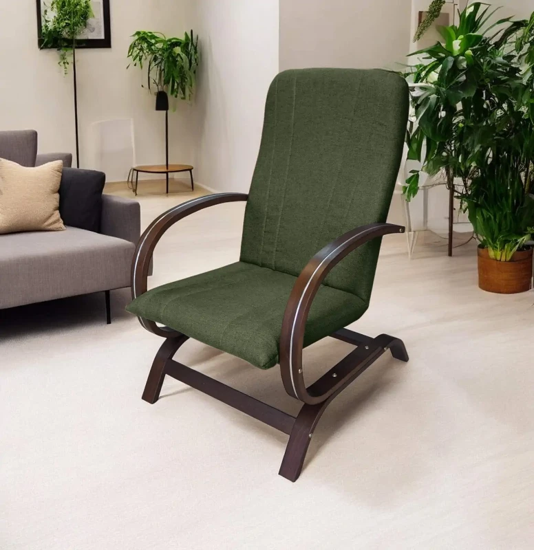 Fotel tapicerowany Finka Harmonia gładki na bukowym stelażu do salonu - oliwkowy Malmo 37