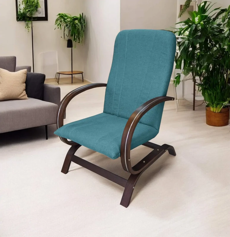 Fotel tapicerowany Finka Harmonia gładki na bukowym stelażu do salonu - turkusowy Malmo 85