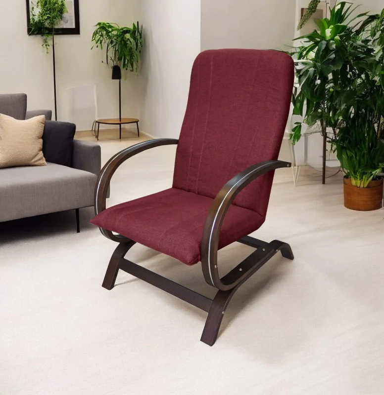 Fotel tapicerowany Finka Harmonia gładki na bukowym stelażu do salonu - bordowy Malmo 63