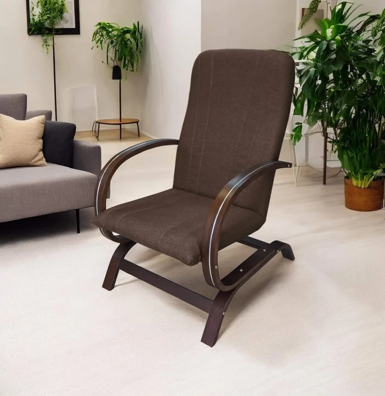 Fotel tapicerowany Finka Harmonia gładki na bukowym stelażu do salonu - brązowy Malmo 26