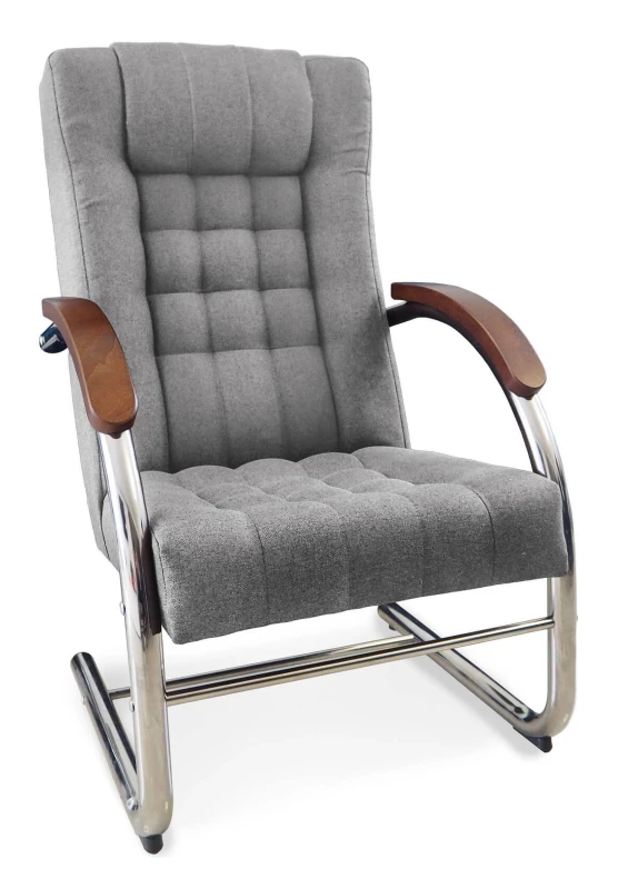 Fotel tapicerowany Finka Happy pikowany na metalowym stelażu do salonu - jasny szary Malmo 83