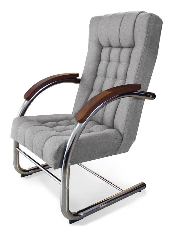 Fotel tapicerowany Finka Happy pikowany na metalowym stelażu do salonu - jasny szary Malmo 83