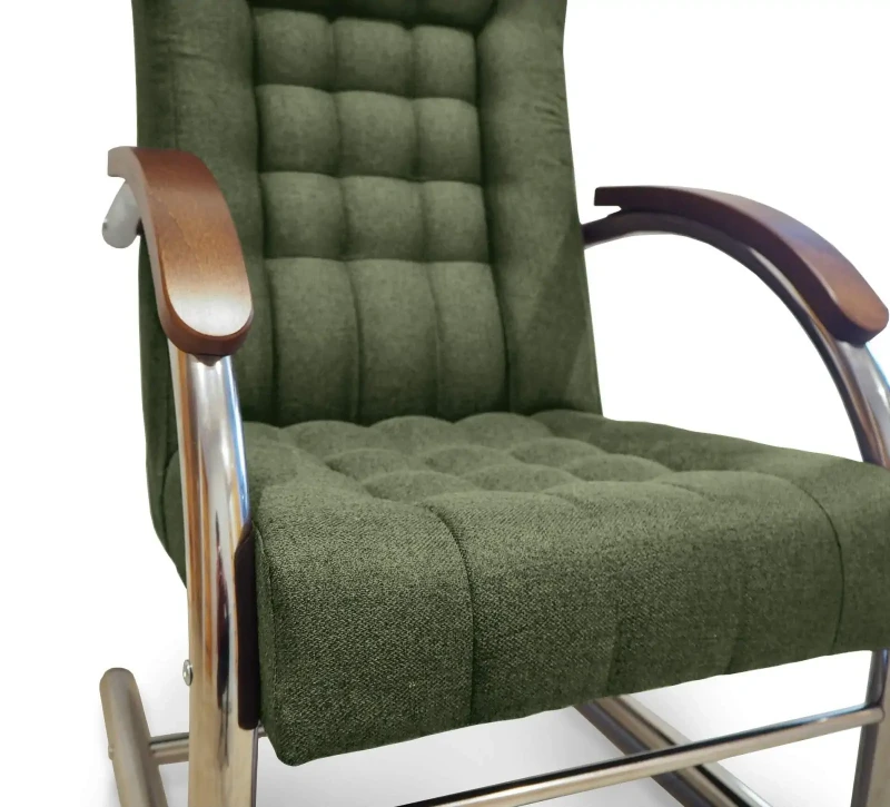 Fotel tapicerowany Finka Happy pikowany na metalowym stelażu do salonu - oliwkowy Malmo 37