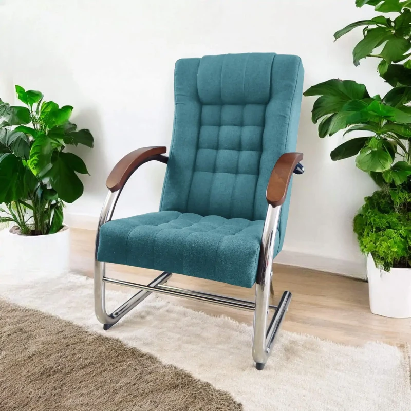 Fotel tapicerowany Finka Happy pikowany na metalowym stelażu do salonu - turkusowy Malmo 85