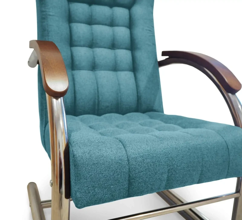 Fotel tapicerowany Finka Happy pikowany na metalowym stelażu do salonu - turkusowy Malmo 85