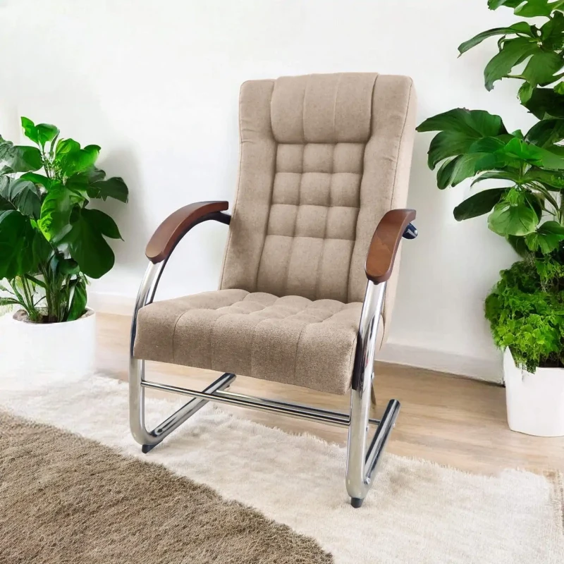 Fotel tapicerowany Finka Happy pikowany na metalowym stelażu do salonu - beżowy Sawana 17