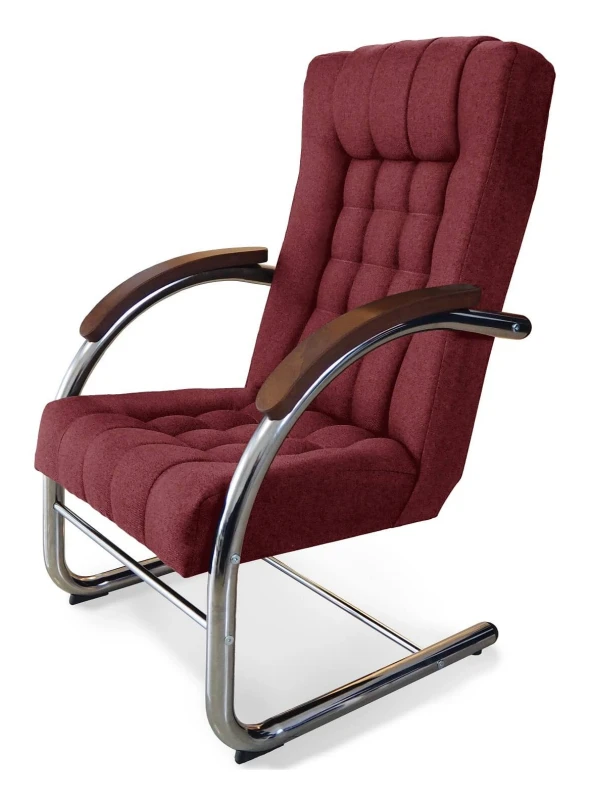 Fotel tapicerowany Finka Happy pikowany na metalowym stelażu do salonu - bordowy Malmo 63