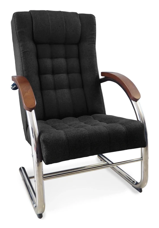 Fotel tapicerowany Finka Happy pikowany na metalowym stelażu do salonu - czarny Sawana 14