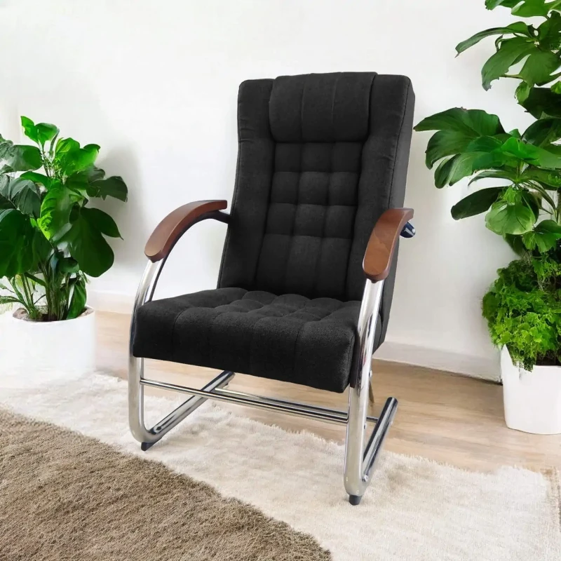 Fotel tapicerowany Finka Happy pikowany na metalowym stelażu do salonu - czarny Sawana 14