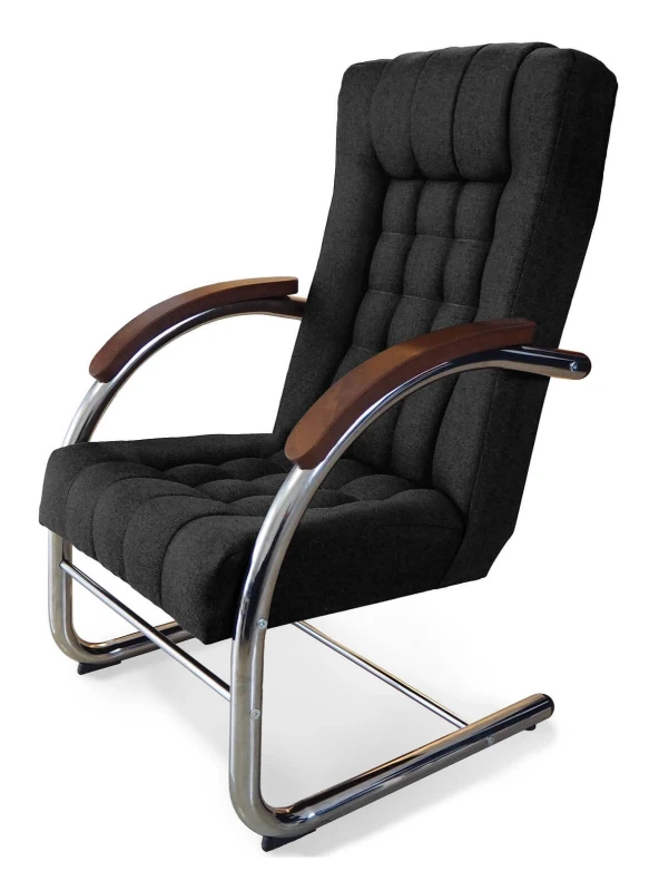 Fotel tapicerowany Finka Happy pikowany na metalowym stelażu do salonu - czarny Sawana 14