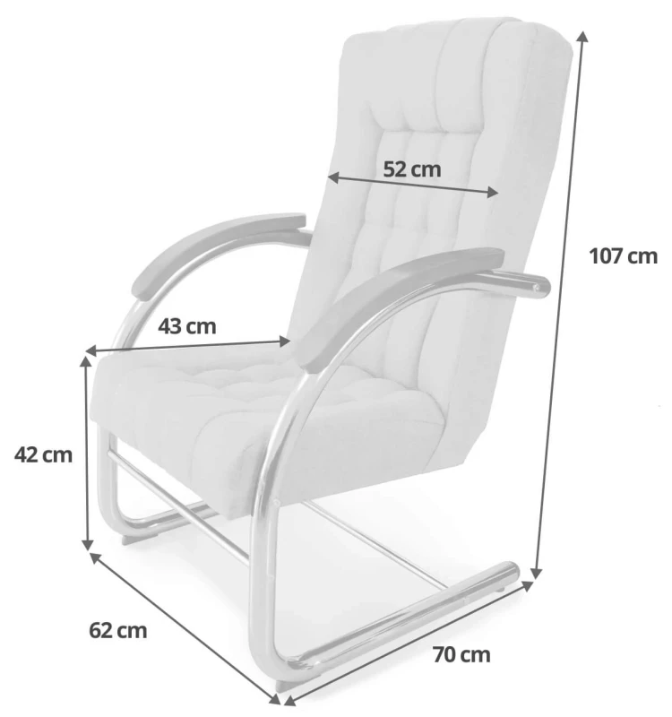 Fotel tapicerowany Finka Happy pikowany na metalowym stelażu do salonu - wymiary