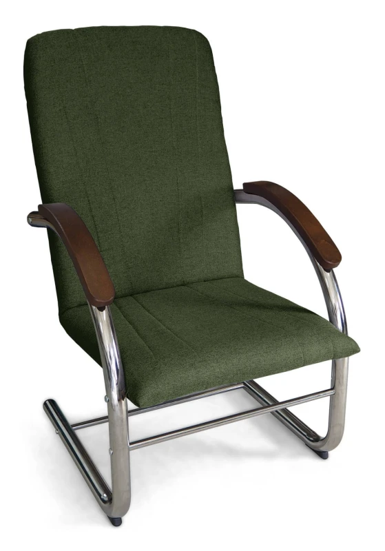 Fotel tapicerowany Finka Happy gładki na metalowym stelażu do salonu - oliwkowy Malmo 37