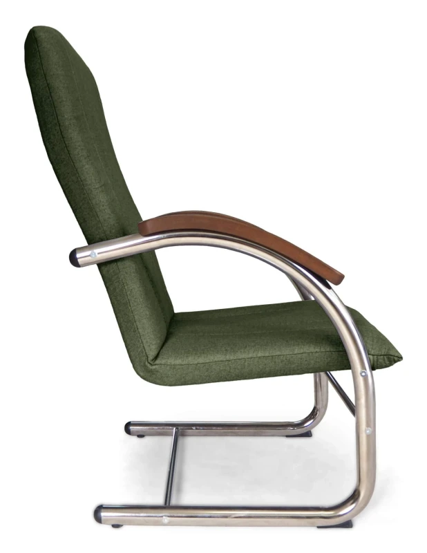 Fotel tapicerowany Finka Happy gładki na metalowym stelażu do salonu - oliwkowy Malmo 37