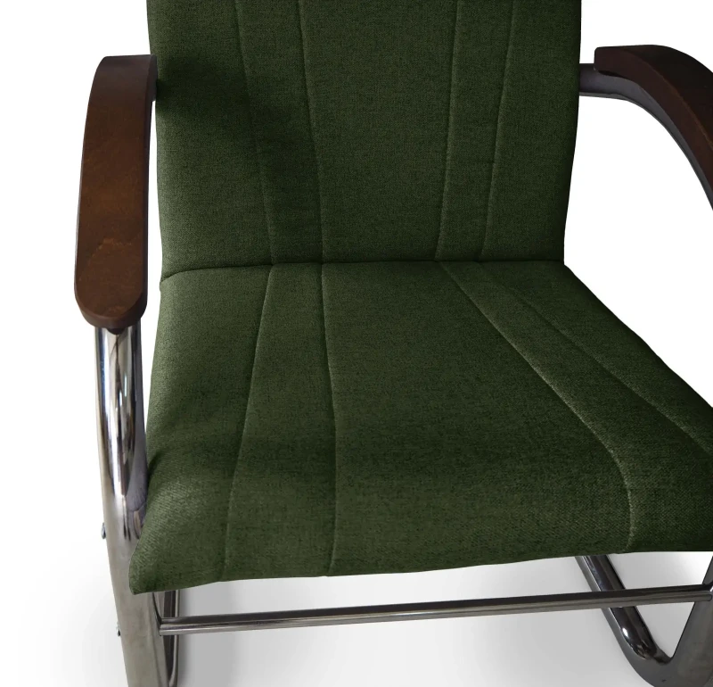 Fotel tapicerowany Finka Happy gładki na metalowym stelażu do salonu - oliwkowy Malmo 37