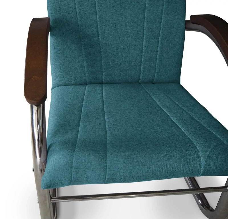 Fotel tapicerowany Finka Happy gładki na metalowym stelażu do salonu - turkusowy Malmo 85