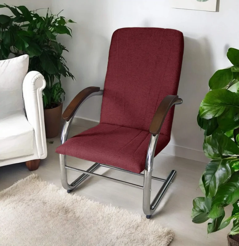 Fotel tapicerowany Finka Happy gładki na metalowym stelażu do salonu - bordowy Malmo 63