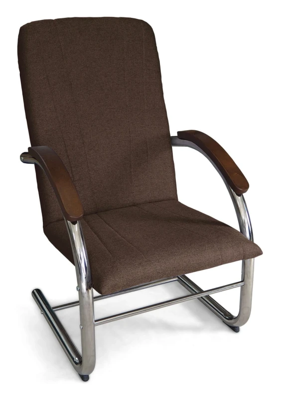 Fotel tapicerowany Finka Happy gładki na metalowym stelażu do salonu - brązowy Malmo 26