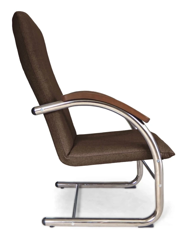 Fotel tapicerowany Finka Happy gładki na metalowym stelażu do salonu - brązowy Malmo 26