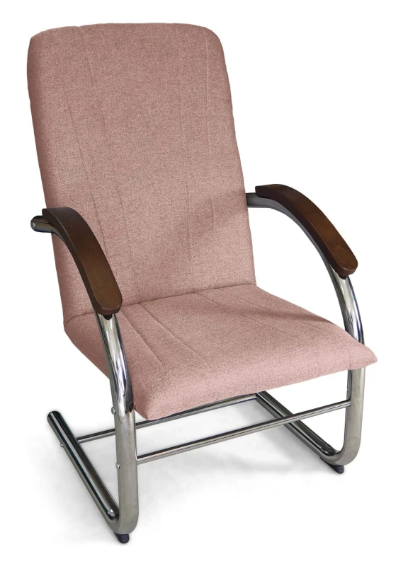 Fotel tapicerowany Finka Happy gładki na metalowym stelażu do salonu - jasny róż Malmo 61