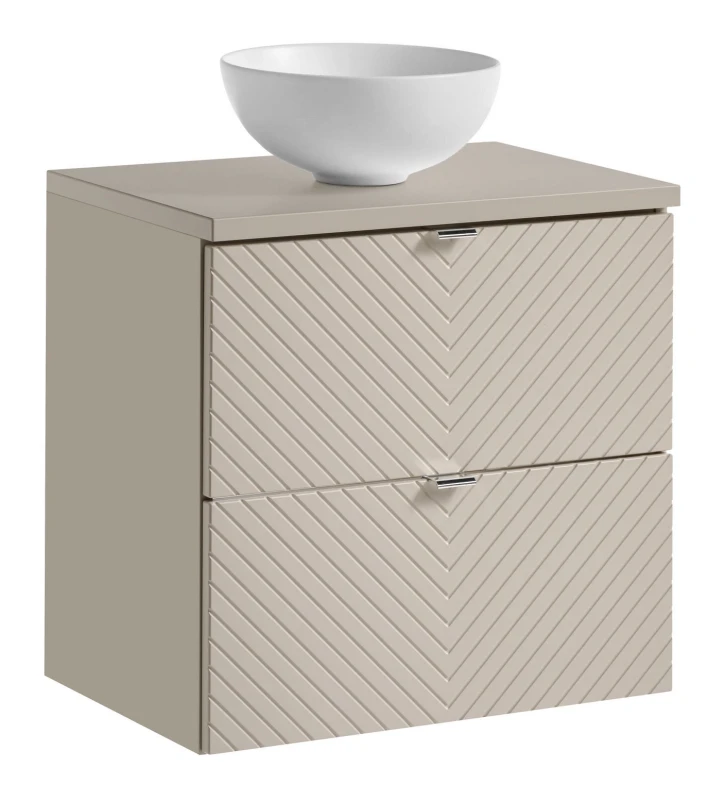 Szafka łazienkowa pod umywalkę 60 cm VIVA CASHMERE 2 szuflady - aranżacja z blatem i umywalką nablatową