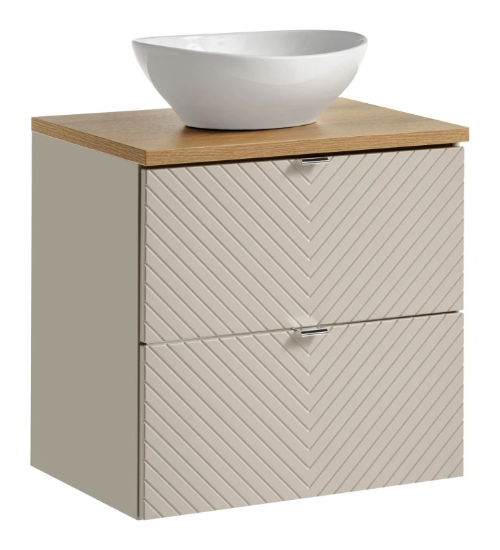 Szafka łazienkowa pod umywalkę 60 cm VIVA CASHMERE 2 szuflady - aranżacja z blatem i umywalką nablatową
