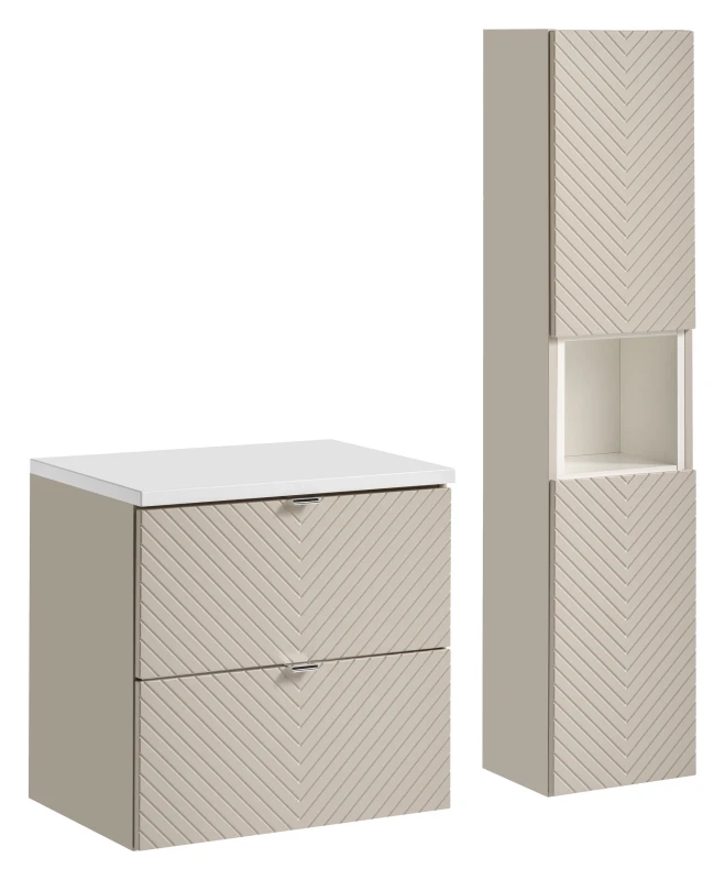 Szafka łazienkowa pod umywalkę 60 cm VIVA CASHMERE 2 szuflady - aranżacja z blatem i słupkiem