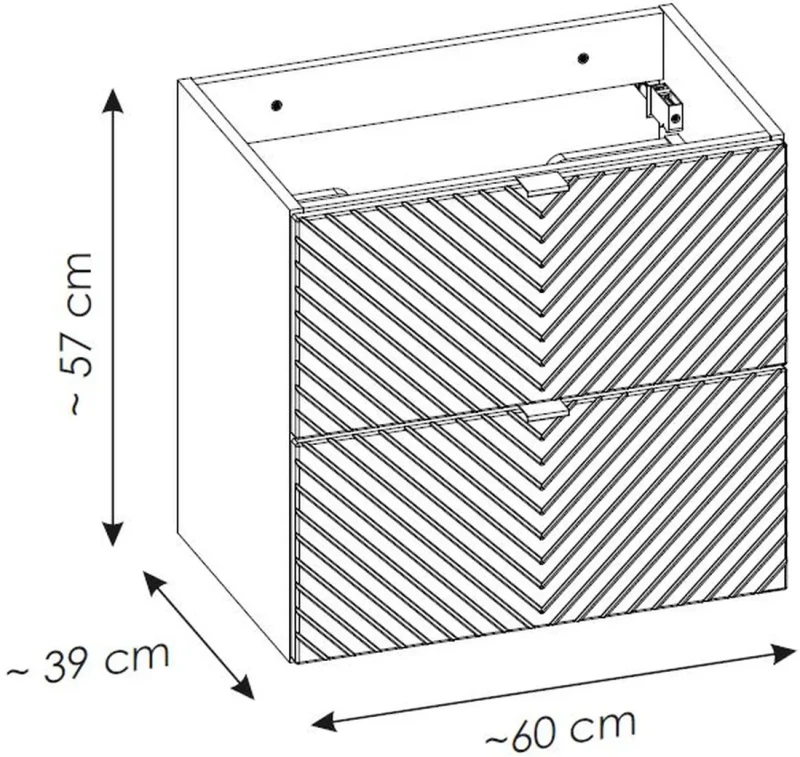 Szafka łazienkowa pod umywalkę 60 cm VIVA CASHMERE 2 szuflady - wymiary