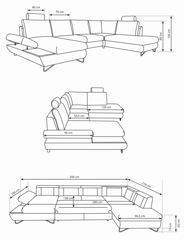 Narożnik rozkładany LOFT III 344 cm z funkcją spania i pojemnikami na pościel